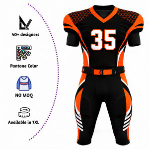Uniforme de football américain personnalisé sublimé, maillot à col en V pour homme, pantalon noir, orange, blanc, respirant, ajusté, manches courtes - Product Image 2