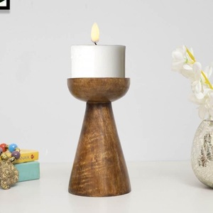 Handmade Wooden Candle Holder Round Wooden Candle Stand Brown Handcrafted <b>Decorative</b> <b>Lantern</b> for Home Decor - Product Image 5