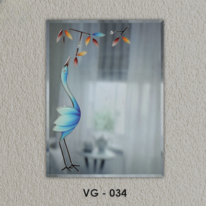 Décoration artistique en verre réfléchissant clair avec motif élégant de grue et de feuilles colorées, miroir gravé à rainures en V VG-034 - Product Image 2