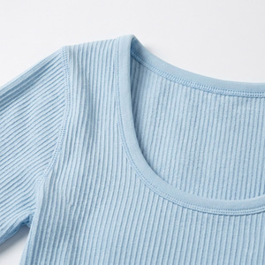 Camiseta Corta con Cuello Acanalado para Mujer, Ajuste Ceñido, Manga Corta, Transpirable, Spandex/Nylon, Sin Costuras, para Entrenamiento, Venta al por Mayor - Product Image 4