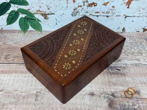 Handmade Wooden <b>Box</b> Rectangle Inlay Flower Design Tabletop Decoration Craft Gift - Product Image 4