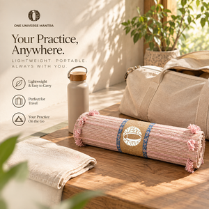 Esterilla de yoga ONE UNIVERSE MANTRA Natural Trail Pink, de algodón orgánico con tintes herbales, ligera y plegable. - Product Image 2