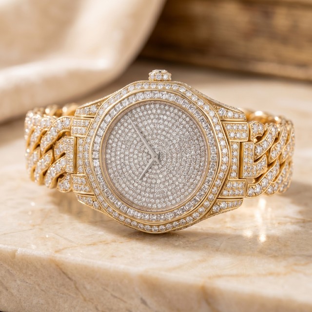 Hip Hop Diamond Mechanical Movement Luxury Watch Round Case 30mm Analog Dial for Daily Office Wear Export