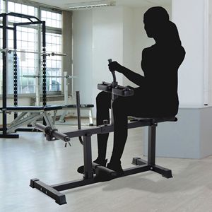 Macchina Regolabile in Acciaio per Calf Raise con Seduta, Attrezzatura da Palestra per Allenamento Gambe, con Robusta Leg Press, Nera - Product Image 1