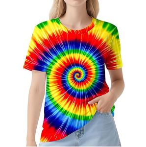 เสื้อยืดไทไดสีรุ้งแบบขายส่ง OEM คุณภาพพรีเมียม หลายสี เสื้อยืดไทไดสีรุ้งทรงเข้ารูปสำหรับผู้หญิง - Product Image 3