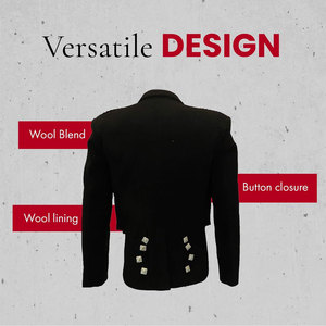 Prince Charlie <b>Jacket</b> & Vest, Formal Scottish Kilt <b>Jacket</b> for Men, with Elegant Vest & Stylish <b>Silver</b> Button Accents - Product Image 5