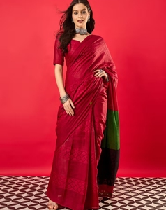 KV Women's <b>Red</b> Cotton Woven Saree With Unstitched <b>Blouse</b> - Product Image 2