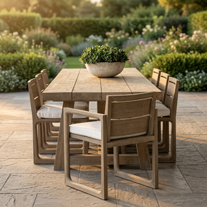 Ensemble de salle à manger minimaliste en bois massif pour l'extérieur, chaises de jardin en bois, table, design personnalisé, mobilier de patio pour villa et hôtel, 6 places - Product Image 6