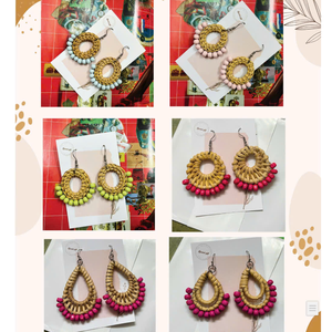 Handmade Rattan Dangle <b>Earrings</b> Natural Woven Boho Jewelry TUYET DUNG Wedding Classic Folk Art Made in Vietnam - Product Image 2