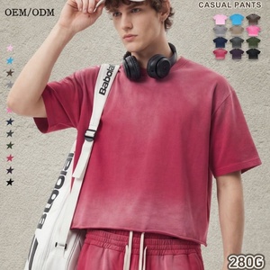 T-shirts décontractés pour hommes en coton 100% à manches courtes, effet délavé, personnalisables avec logo brodé, vierges à imprimer, style streetwear épais, en stock - Product Image 3