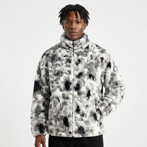 Men's Tie Dye Fleece <b>Jacket</b> Stand Collar Zipper Closure Loose Fit Winter Casual Thick Warm Coat With Pockets - Product Image 2