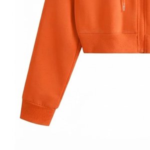 New Demand Custom Logo Women's Orange Cropped Hoodie Long Sleeve <b>Zipper</b>-Up Knitted Sweatshirt Autumn Wear Solid Color Winter - Product Image 6