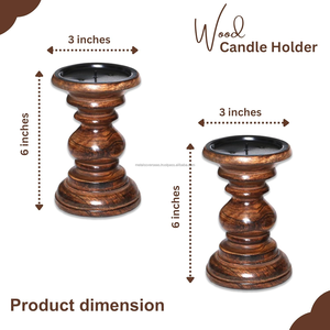 Juego de 2 Portavelas de Madera Rústica, Hechos a Mano, de Madera Natural, para Decoración de Mesa y Chimenea del Hogar - Product Image 2