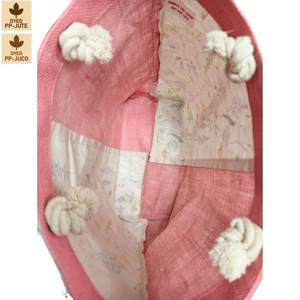 Bolsa de Playa de Yute Laminado con Diseño de Flores Silvestres Rosas, 42x33x14 cm, Logotipo Personalizado, Venta al Por Mayor, OEM - Product Image 4