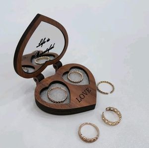 Wooden Heart Shaped Ring <b>Box</b> with <b>Mirror</b> - Custom Gift Item for Engagement and Wedding - Product Image 5