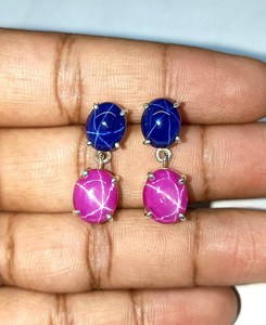 Boucles d'oreilles pendantes saphir bleu rose en argent sterling 925, design vintage élégant, cadeau pierre de naissance pour mariage et fête - Product Image 3