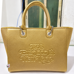 The Elderboys New York <b>Gold</b> PU Tote <b>Bag</b> With Embossed Letters Large Capacity Fashion Open Top Beach <b>Womens</b> Daily Use All Seasons - Product Image 1
