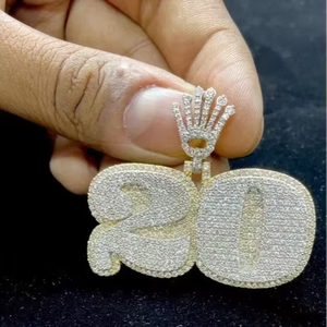 Colgante de Diamante Moissanite Tishya Número 20 para Mujer, Plata de Ley 925, Chapado en Oro, Estilo Hip Hop, Joyería con Incrustaciones de Diamantes - Product Image 1