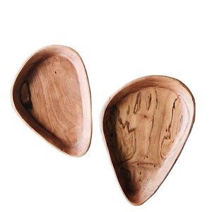 Juego de tres cuencos para servir de madera de mango en forma de pétalo, platos de aperitivos de madera rústica, vajilla decorativa orgánica - Product Image 1