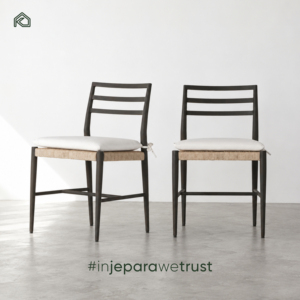 Chaise de salle à manger moderne en teck massif avec assise et dossier en corde tressée, écologique, imperméable, pour intérieur et extérieur, restaurant, hôtel, villa - Product Image 1