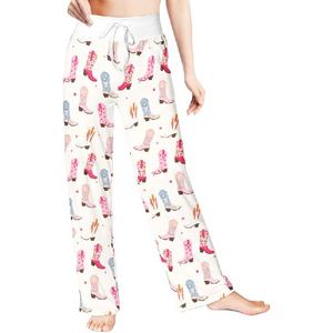 Women <b>Vintage</b> Western Cowboy <b>Boots</b> Digital Printed Casual Lounge Pants High Waist Foldover Wide Leg Straight Trousers - Product Image 1