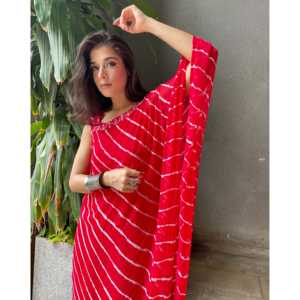 ไซส์ XS สีแดง ชุดเดรสเลเฮอร์นิยา คาฟตัน ผ้าชีฟอง ทรงหลวม ไร้สายรัดไหล่ - Product Image 6