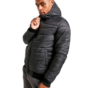 Men's Hooded Puffer <b>Jacket</b> Windproof Solid Color Zipper Closure Casual Winter Outerwear <b>Slim</b> <b>Fit</b> Polyester Wadding - Product Image 1