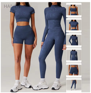 Custom New 2 Piece Set Mid Waist Yoga Sports <b>Bra</b> Half Sleeve T-Shirt Yoga Leggings Biker Shorts Fitness Gym Set - Product Image 5