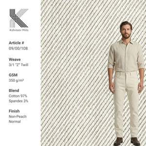 Fabricante Mayorista de Tela Tweed Pesada de 350 g/m², 97% Algodón, 3% Elastano, Teñida con Hilo, Tejido 3/1 Z, Elástica, Transpirable y Suave para Chinos - Product Image 1