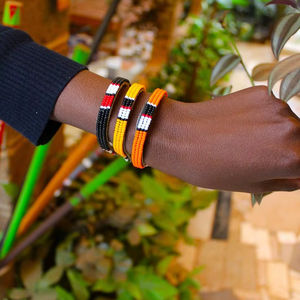 Kenya Tribal <b>Leather</b> Beaded <b>Bracelet</b> Thin Glass Bead Wristband African Ethnic Jewelry For Casual Wear Handmade Craft Ornament - Product Image 1