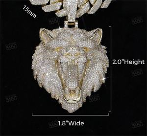 Pendentif Tête de Loup en Alliage de Zinc Plaqué Or Massif 14K avec Pierres de Synthèse Style Hip Hop Bijou Unisexe - Product Image 5