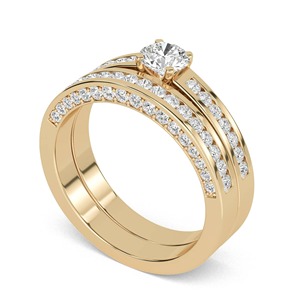 Bague à épaules rondes avec alliance assortie, diamant de laboratoire de 0,80 ct en or 18 carats et platine - Product Image 2