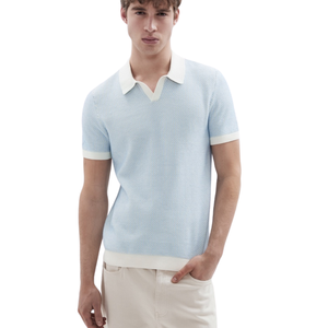 เสื้อโปโลผู้ชายสีฟ้าอ่อน ลายรังผึ้ง แขนสั้น สวมใส่สบาย ทรงเข้ารูป ระบายอากาศได้ดี เหมาะสำหรับฤดูร้อน แฟชั่นธุรกิจ คุณภาพพรีเมียม - Product Image 5