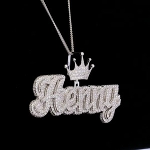 Pendentif Couronne Henry Moissanite en Argent 925, Style Hip-Hop, Personnalisable avec Nom/Lettre, Bicolore Double Couche - Product Image 2