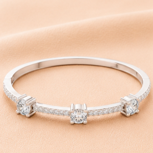 Luxury Three Stone Diamond Open Cuff <b>Bangle</b> <b>Bracelet</b> for Women 14KT Silver VVS1-VVS2 Clarity IGI Certified Wedding Jewelry Gift - Product Image 1