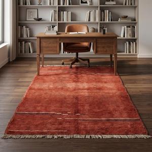 Alfombra de Lana Anudada a Mano de Primera Calidad, Inspirada en el Estilo Marroquí, Color Rojo Óxido, Diseño Tribal Minimalista con Rayas, Alfombra Decorativa - Product Image 6