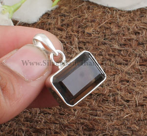 Vintage Natural Smoky Quartz Rectangle <b>Pendant</b> with Bezel Setting Platinum Plated 925 Sterling <b>Silver</b> Necklace <b>for</b> Women & <b>Men</b> - Product Image 3