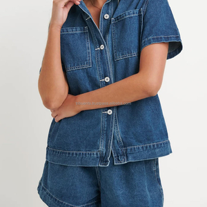 Conjuntos de mezclilla de algodón para mujer, conjunto informal de dos piezas para mujer, Top sin mangas, pantalones cortos de cintura alta, mezclilla 2026 - Product Image 4