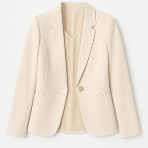 Blazer de Mujer de Corte Regular para Todas las Temporadas, Color Beige Sólido, Mezcla de Lana, Manga Larga, Cuello de Solapa, Botón Único, Antiarrugas - Product Image 2
