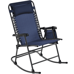 Fauteuil à bascule d'extérieur moderne en osier avec appui-tête bleu marine - Product Image 1