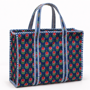 Sac fourre-tout en coton matelassé artisanal bleu indigo à motif floral, imprimé indien ethnique de qualité supérieure, grande capacité, sac à bandoulière pour femme - Product Image 1
