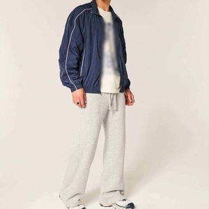 Men's <b>Navy</b> Blue Breathable Zip-Up Racer Jacket Sporty Track <b>Top</b> Stand Collar Regular Fit Polyester Windbreaker Spring Wear - Product Image 4