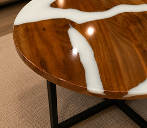 White <b>Epoxy</b> Resin Round Luxury Handmade Eco-Friendly Coffee <b>Table</b> by Agra Heritage Marble Crafts for Modern Home Furniture - Product Image 4