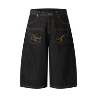 Shorts en jean délavé foncé coupe droite pour homme, style streetwear, ajustement régulier, broderie personnalisée, solutions de marquage sur mesure