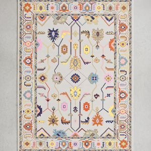 Alfombra de Lana Premium de Pelo Plano Multicolor Nudada a Mano, Grosor Medio, Diseño Floral Clásico Oushak, Duradera - Product Image 1