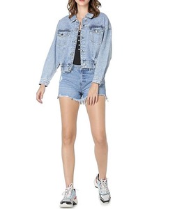 Best Stylish Women Denim Jacket with Turn Fur Collar Sleeves Faded Color Ripped Style Cotton-<b>Padded</b> Knitted Women Jeans Jacket - Product Image 5