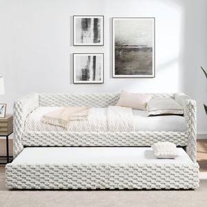 Sofá cama tapizado de tela de pana a cuadros tamaño doble Beige-86 \ "X 43,5 \" X 34 \ "parte inferior se saca para formar una cama - Product Image 3