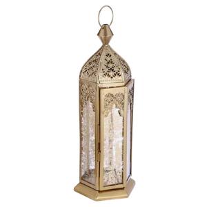 Lanterne à bougie artisanale de style marocain en métal et verre multicolores, finition dorée, à suspendre ou à poser sur table, à prix compétitif - Product Image 6