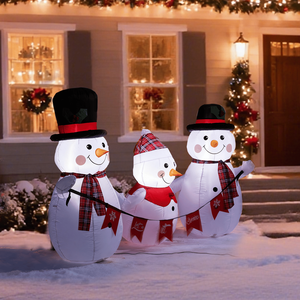 Decorazione Natalizia Gonfiabile Illuminata da 1,9 m, Famiglia di Pupazzi di Neve in PVC, Divertenti Decorazioni da Giardino con Luci Integrate - Product Image 1