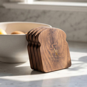 Juego de Posavasos de Madera con Forma de Pan, Diseño de Tostada, para Bebidas, de Madera de Nogal Maciza, para Tazas de Café, Decoración de Mesa - Product Image 1